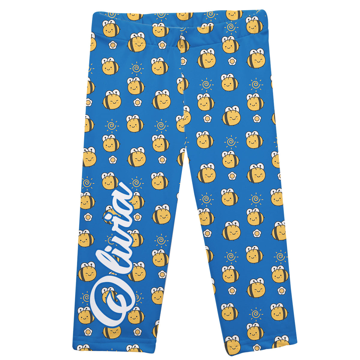 Bees Print Name Royal Capri Leggings
