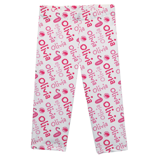 Floats and Name Print White Capri Leggings