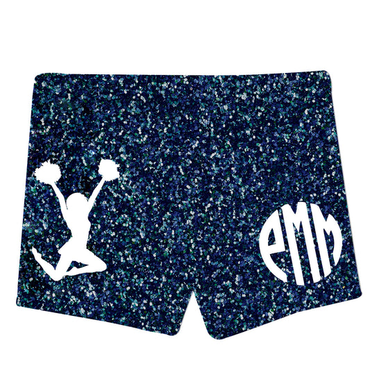 Cheer Silhouette Monogram Glitter Navy Girls Shorties