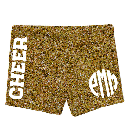 Cheer Monogram Glitter Gold Girls Shorties