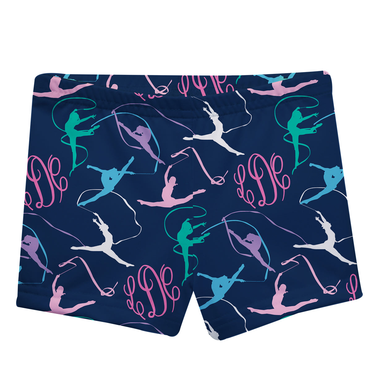 Gymnast Silhouette and Monogram Print Navy Shorties - Wimziy&Co.