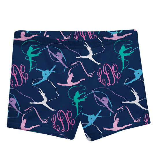 Gymnast Silhouette and Monogram Print Navy Shorties - Wimziy&Co.