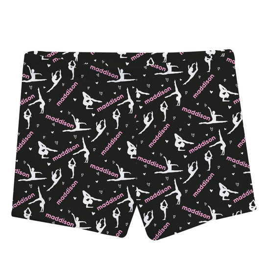 Gymnast Silhouette and Name Print Black Shorties - Wimziy&Co.