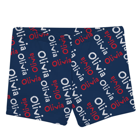 Personalized Name Print Navy White and Red Shorties