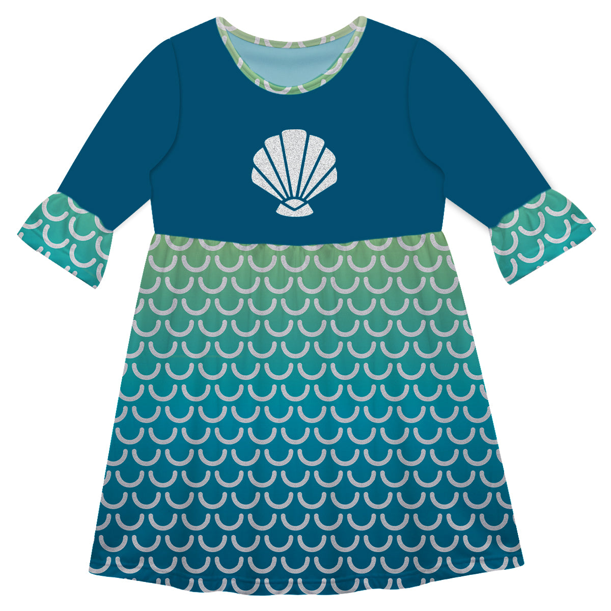 Glitter Shell Navy and Green Degrade Amy Dress 3/4 Sleeve