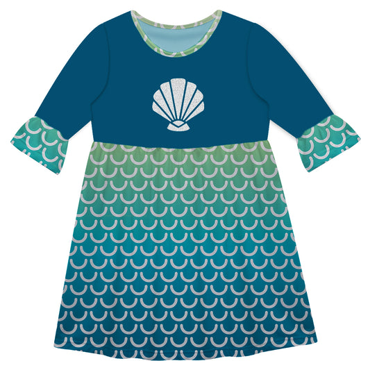Glitter Shell Navy and Green Degrade Amy Dress 3/4 Sleeve