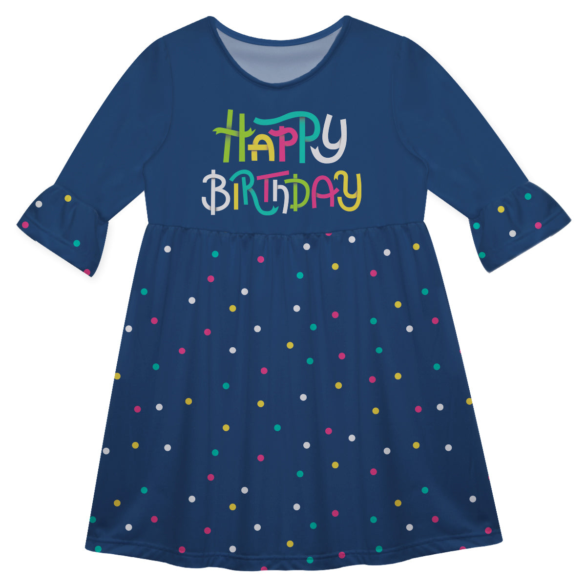 Happy Birthday Navy Amy Dress 3/4 Sleeve