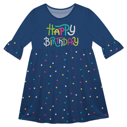 Happy Birthday Navy Amy Dress 3/4 Sleeve