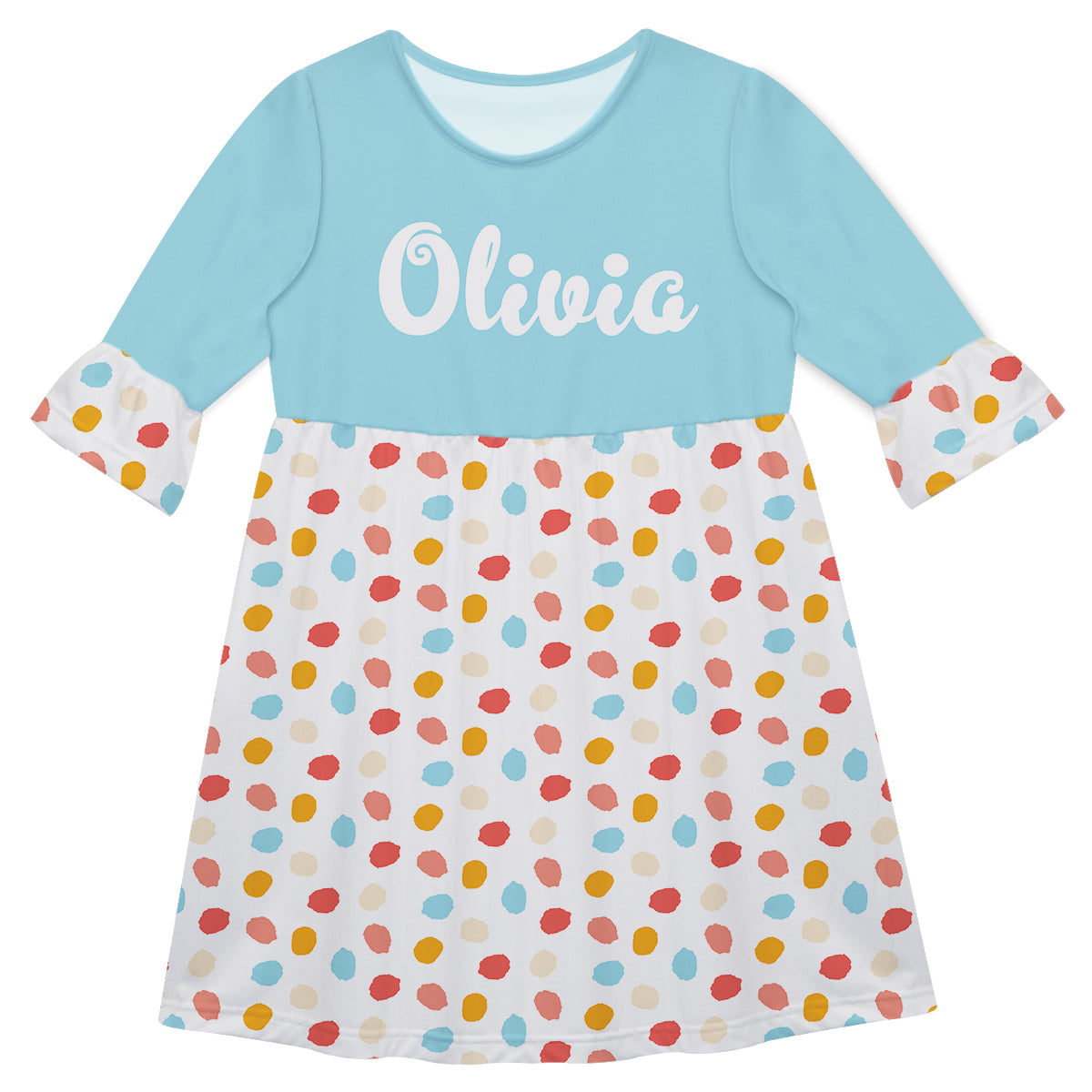 Name Light Blue And White Amy Dress 3/4 Sleeve