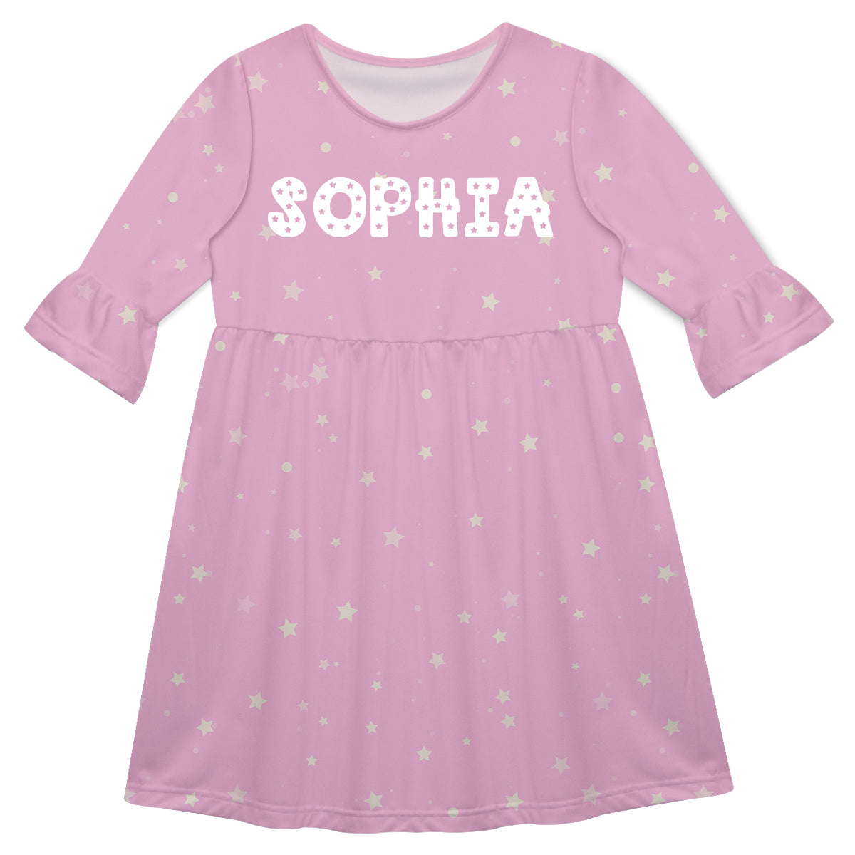 Stars Print Name Pink Amy Dress 3/4 Sleeve