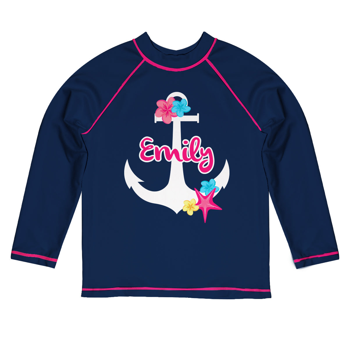 Anchor Name Navy Long Sleeve Rash Guard
