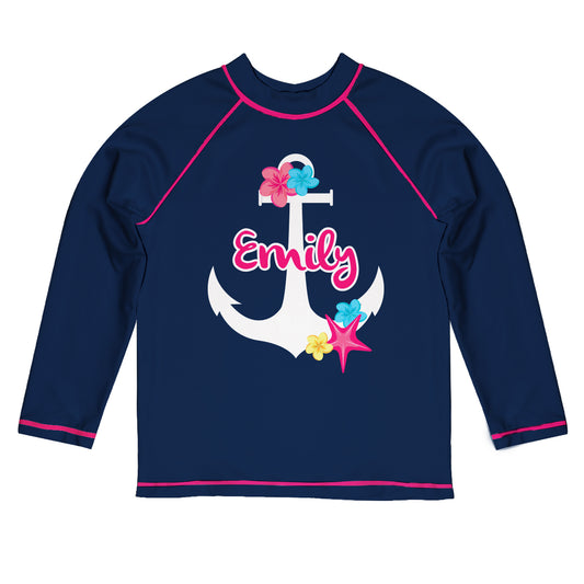 Anchor Name Navy Long Sleeve Rash Guard