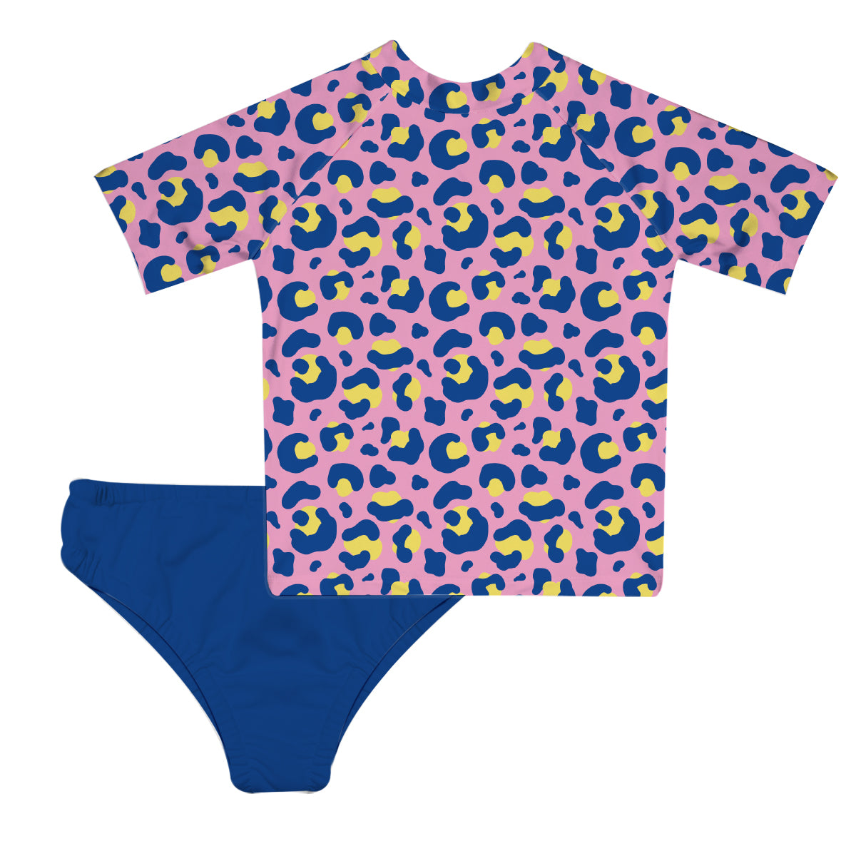 Animal Print Pink and Blue 2pc Short Sleeve Rash Guard