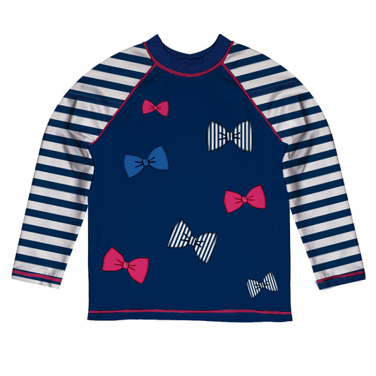 Bows Navy And White Stripes Long Sleeve Rash Guard