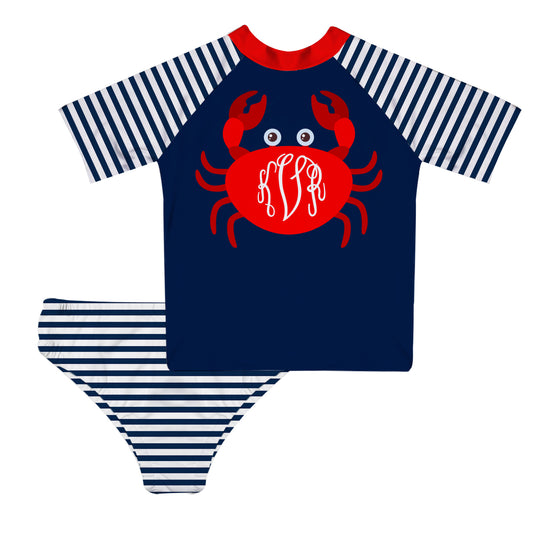 Crabs Monogram Navy And White 2pc Short Sleeve Rash Guard