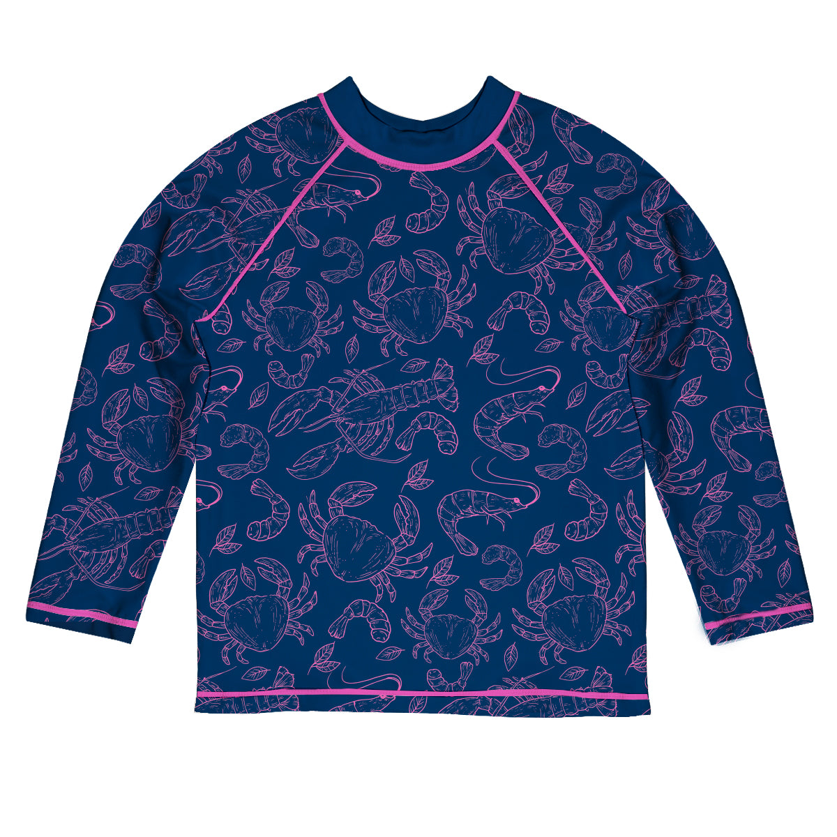 Crabs Print Navy Long Sleeve Rash Guard