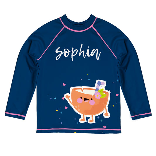 Coconut Personalized Name Navy Short Sleeve Rash Guard