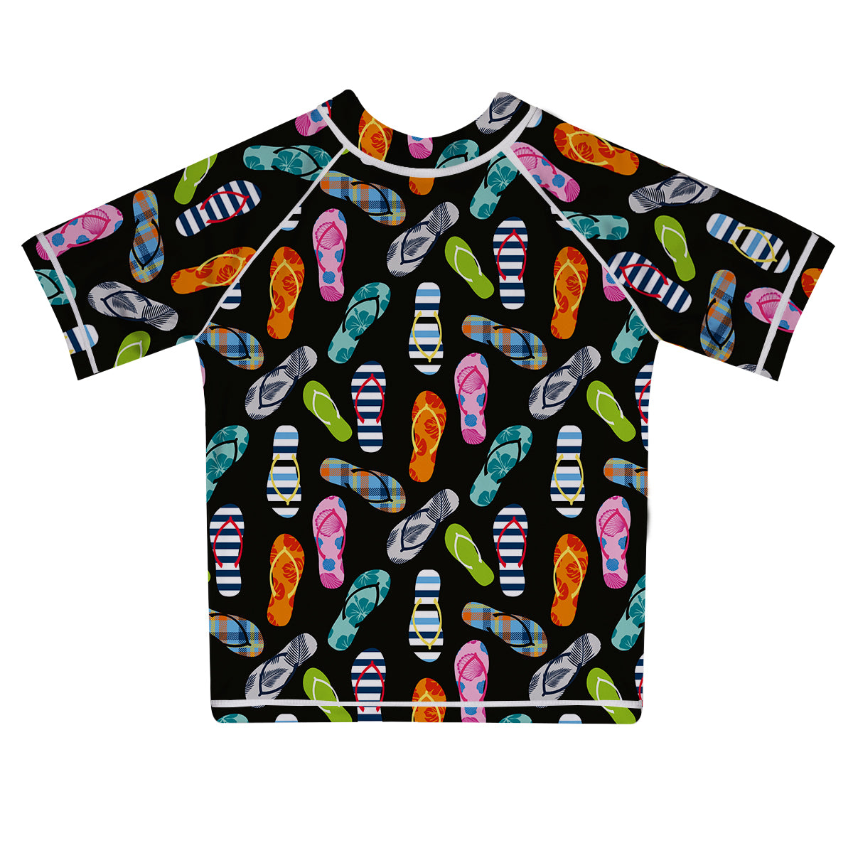 Flips Flops Print Black Short Sleeve Rash Guard