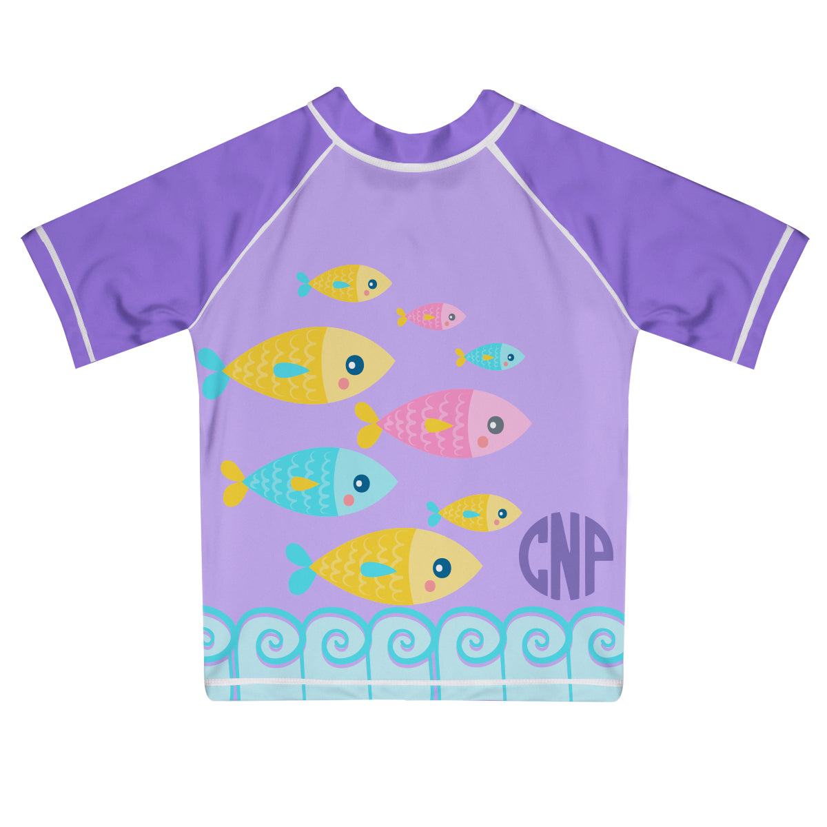 Fishes Monogram Purple Short Sleeve Rash Guard