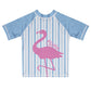 Flamingo Personalized Name White and Light Blue Short Sleeve Rash Guard