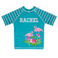 Flamingos Personalized Name Aqua Short Sleeve Rash Guard