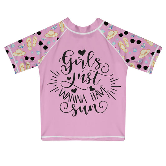 Girls Just Wanna Have Sun Pink Short Sleeve Rash Guard