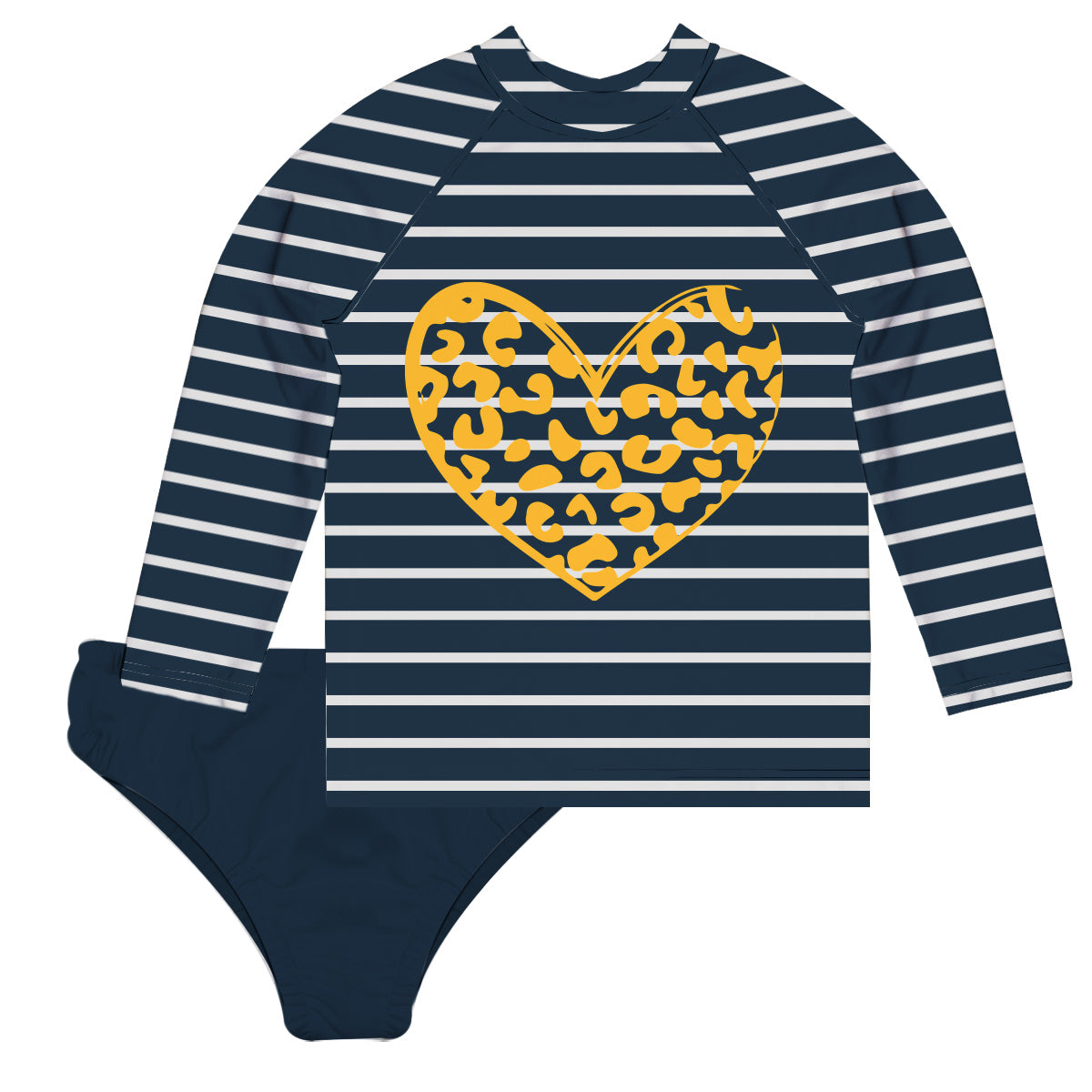 Heart Navy and White Stripes 2pc Long Sleeve Rash Guard