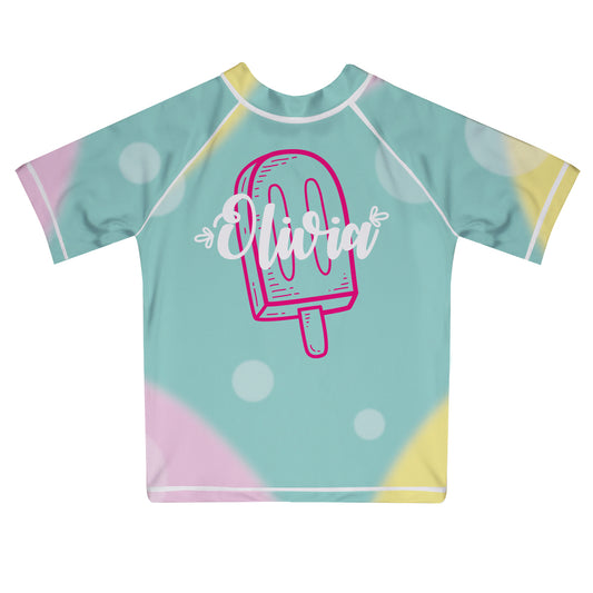Popsicle Name Light Blue Short Sleeve Rash Guard