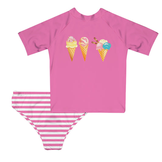 Ice Cream Pink and White 2pc Short Sleeve Rash Guard