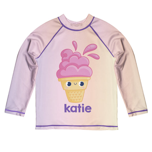 Ice Cream Personalized Name Peach and Purple Degrade Long Sleeve Rash Guard