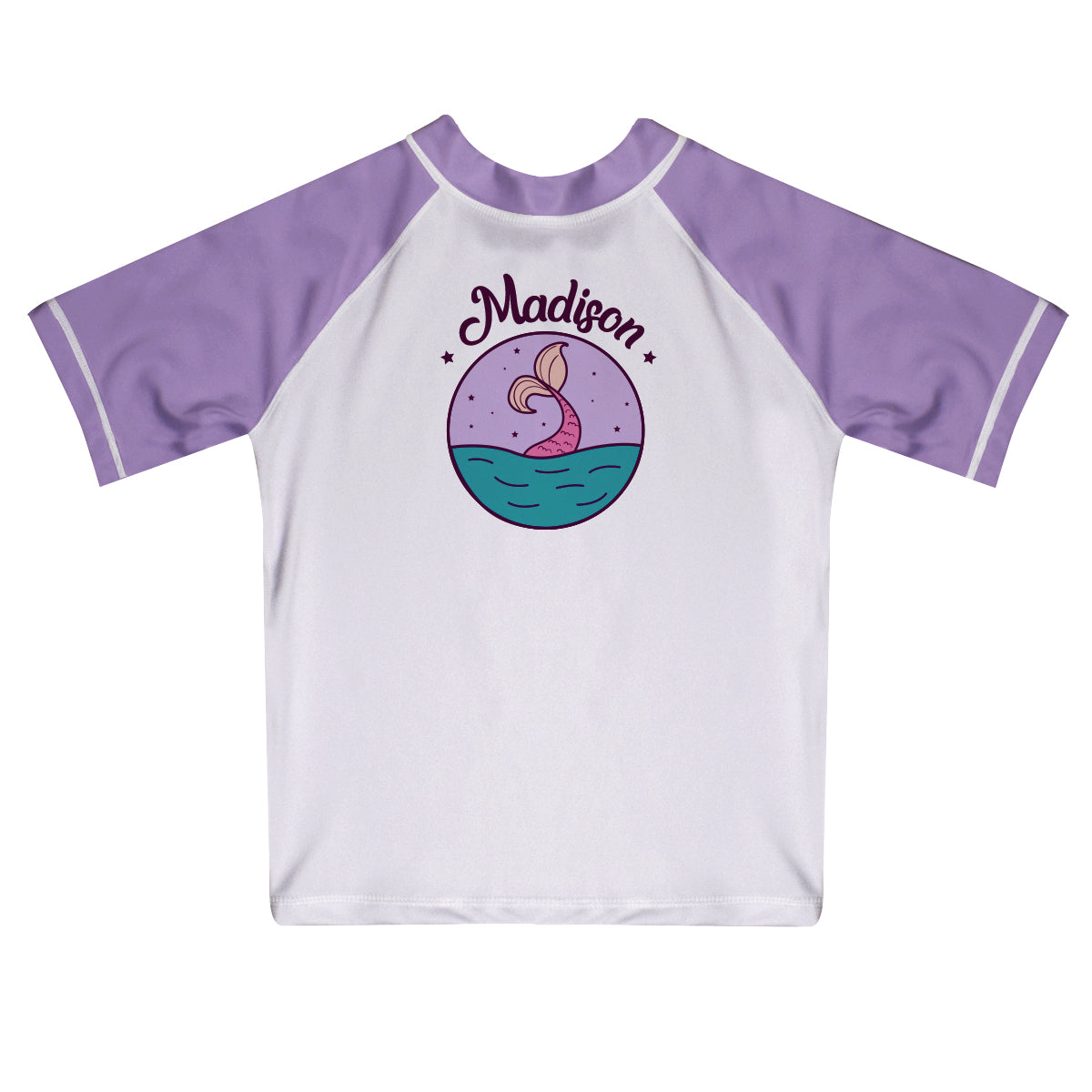 Mermaid Name White and Purple Short Sleeve Rash Guard