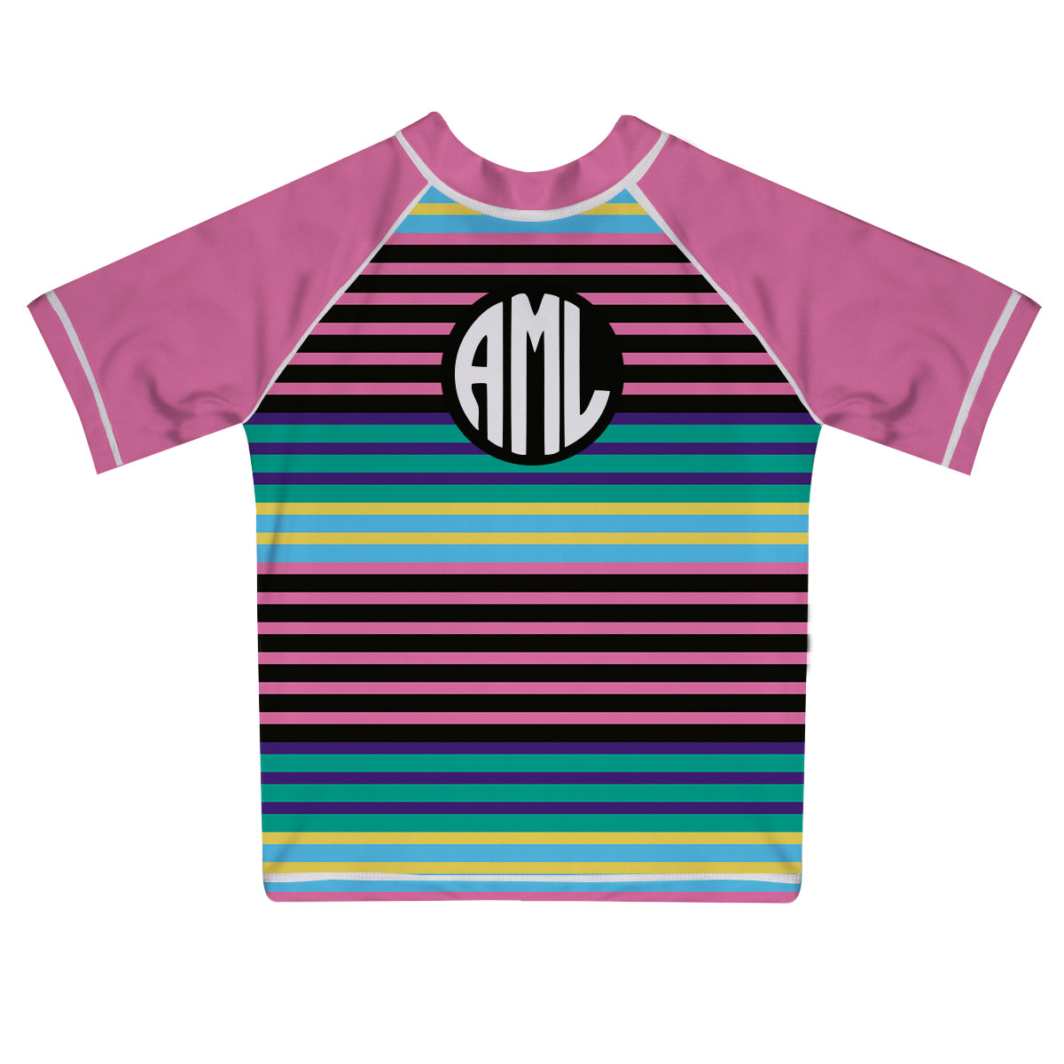 Monogram Colors Stripes Short Sleeve Rash Guard