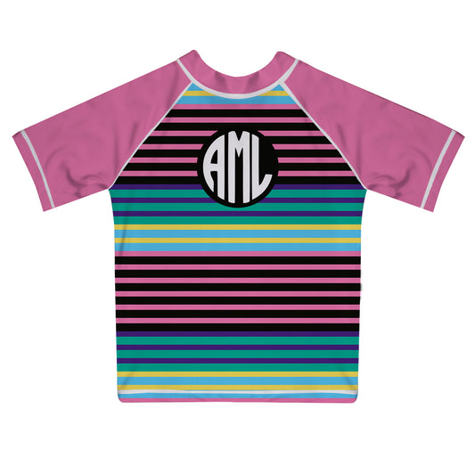 Monogram Colors Stripes Short Sleeve Rash Guard