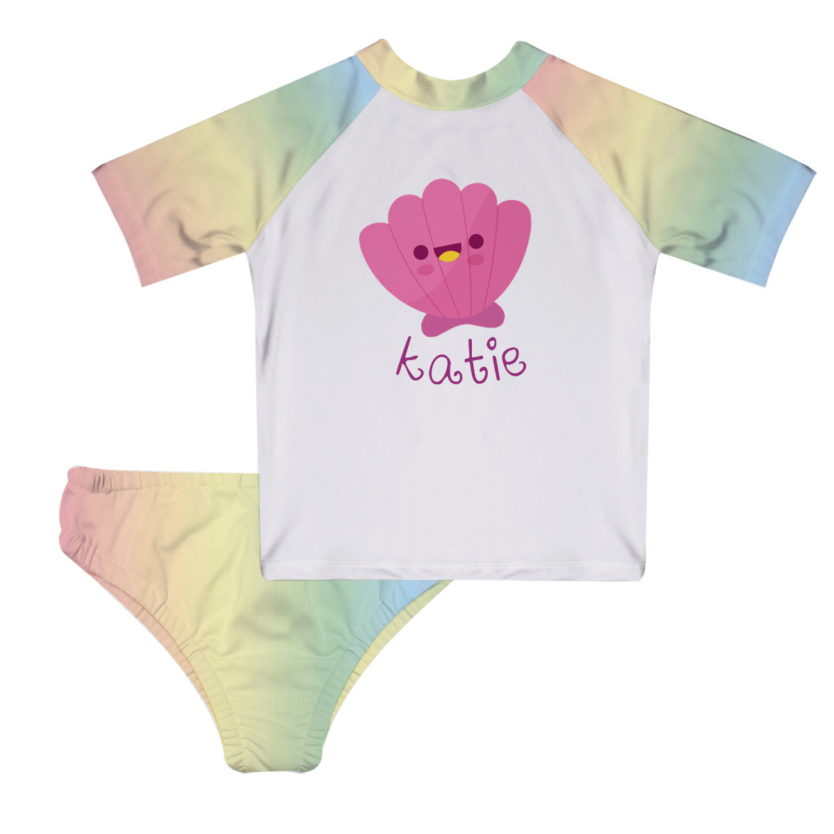 Oyster Personalized Name White 2pc Short Sleeve Rash Guard