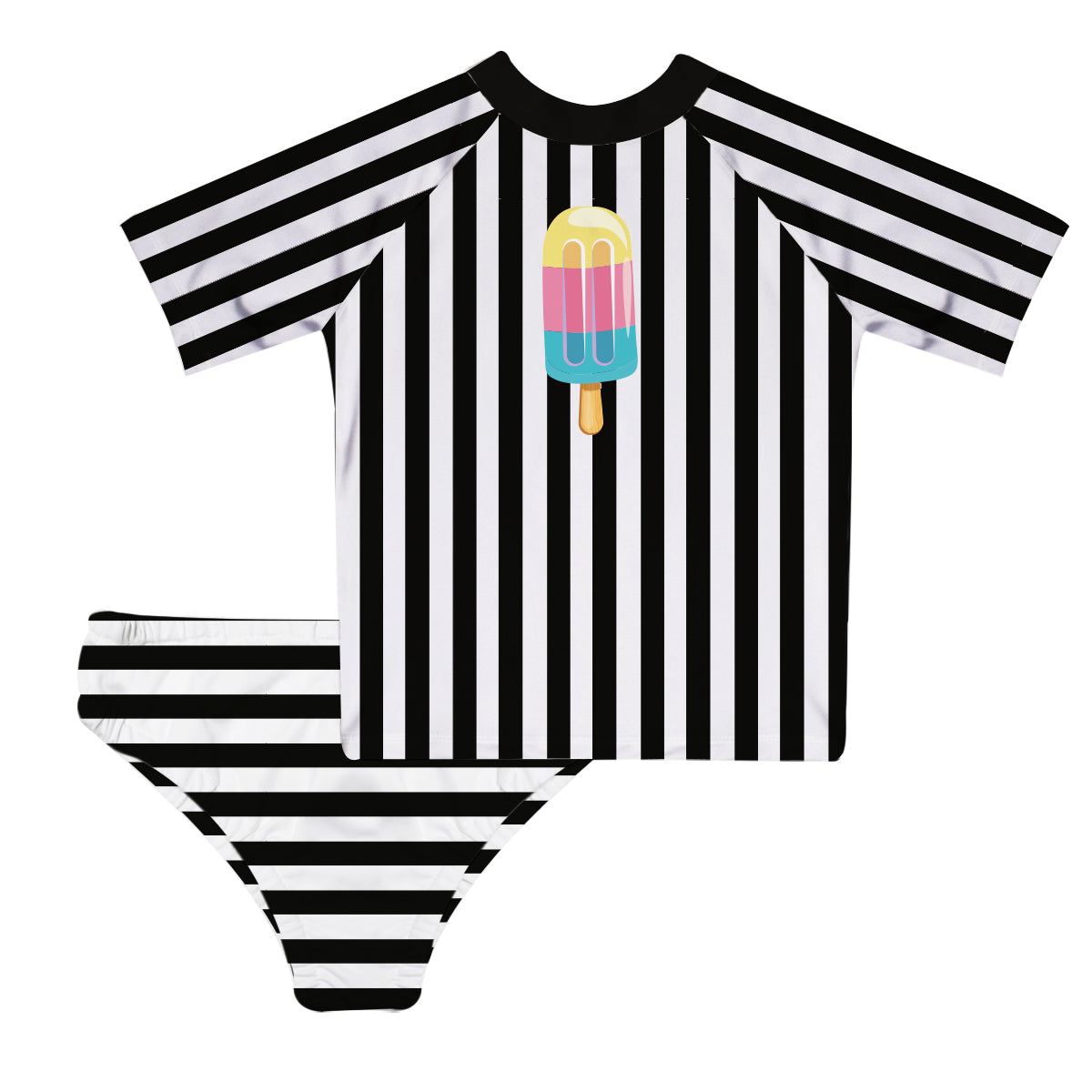Popsicle White and Black Stripes 2pc Short Sleeve Rash Guard