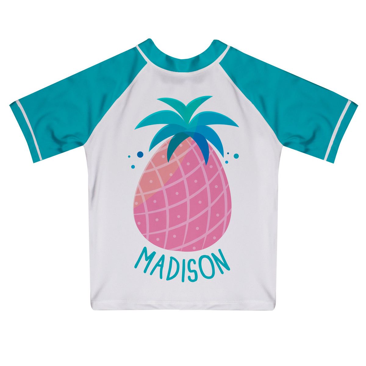 Pineapple Name White and Turquoise Short Sleeve Rash Guard