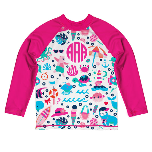 Summer Monogram White And Pink Long Sleeve Rash Guard
