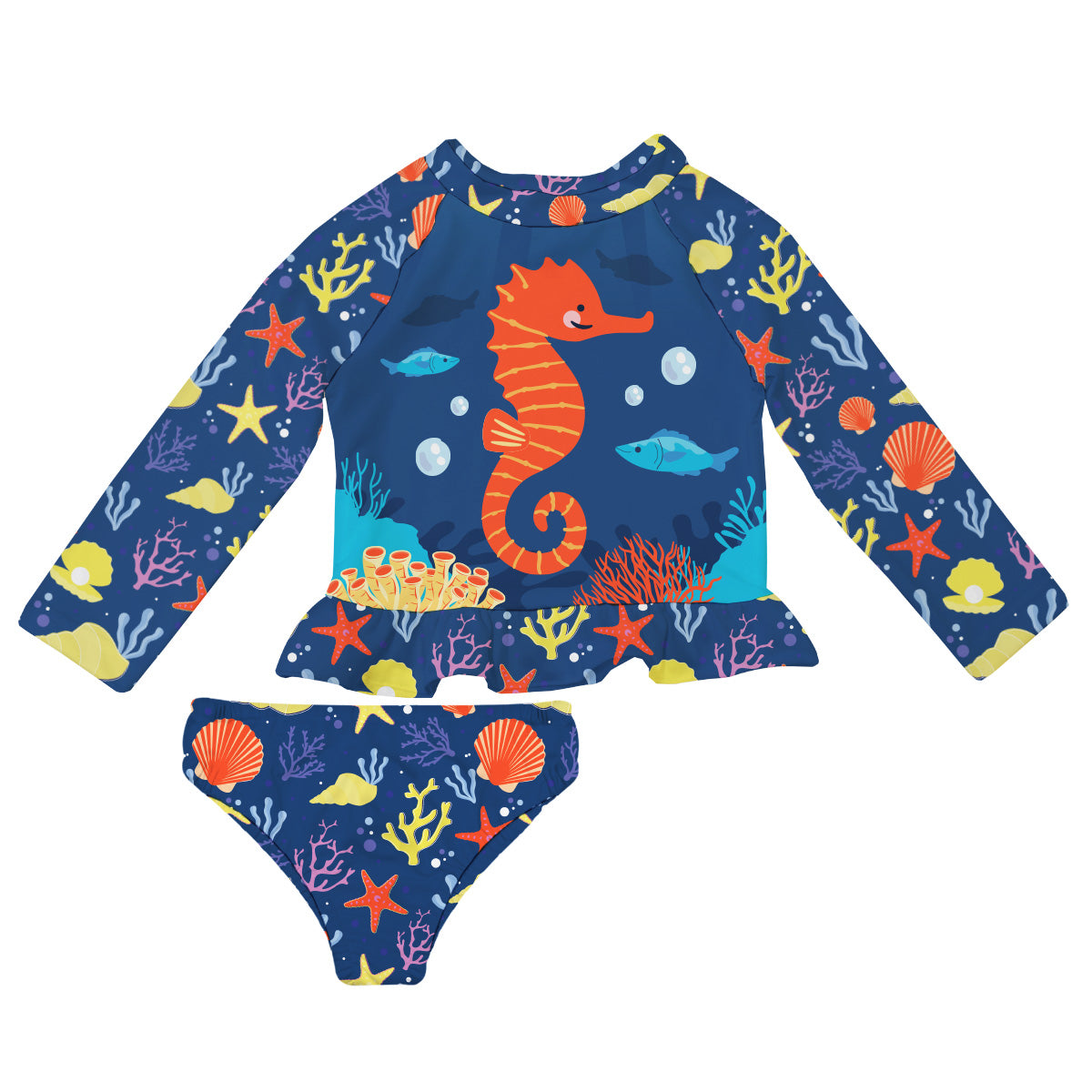 Seahorse Navy and Orange Long Sleeve Rash Guard