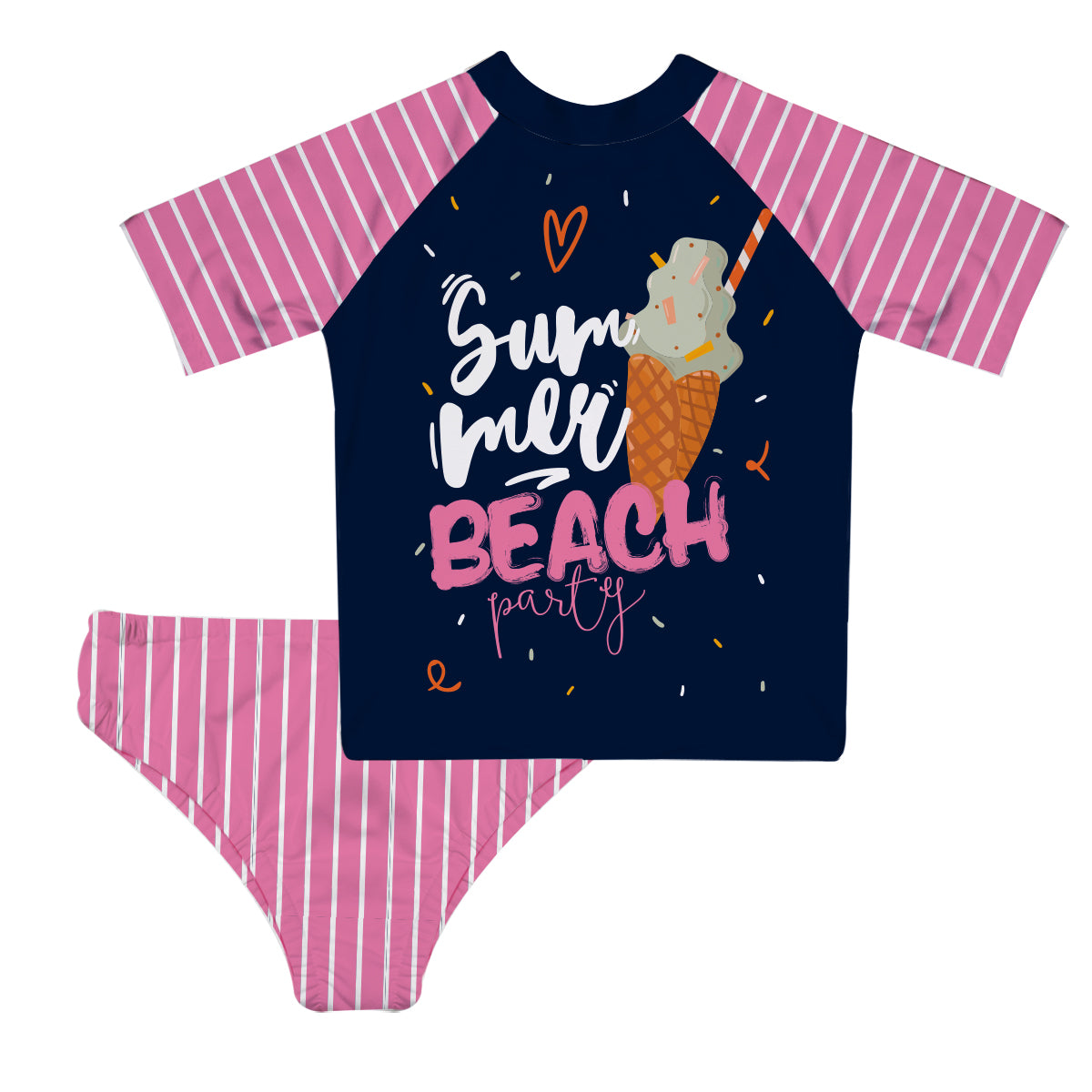 Summer Pink and Navy 2pc Short Sleeve Rash Guard