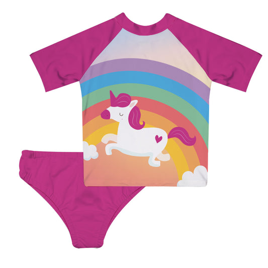 Unicorn Hot Pink 2pc Short Sleeve Rash Guard