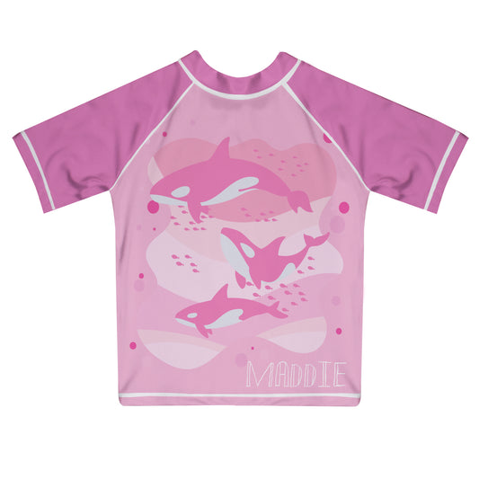 Whales Name Pink Short Sleeve Rash Guard