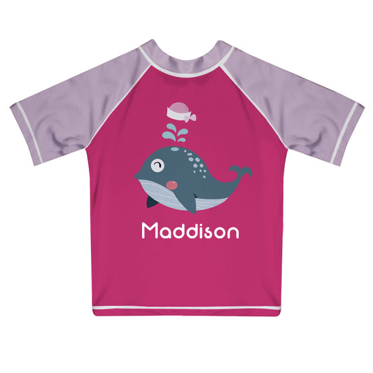 Whale Name Pink and Purple Short Sleeve Rash Guard