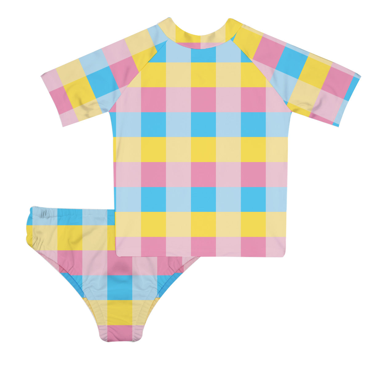 Yellow Pink and Blue Check 2pc Short Sleeve Rash Guard