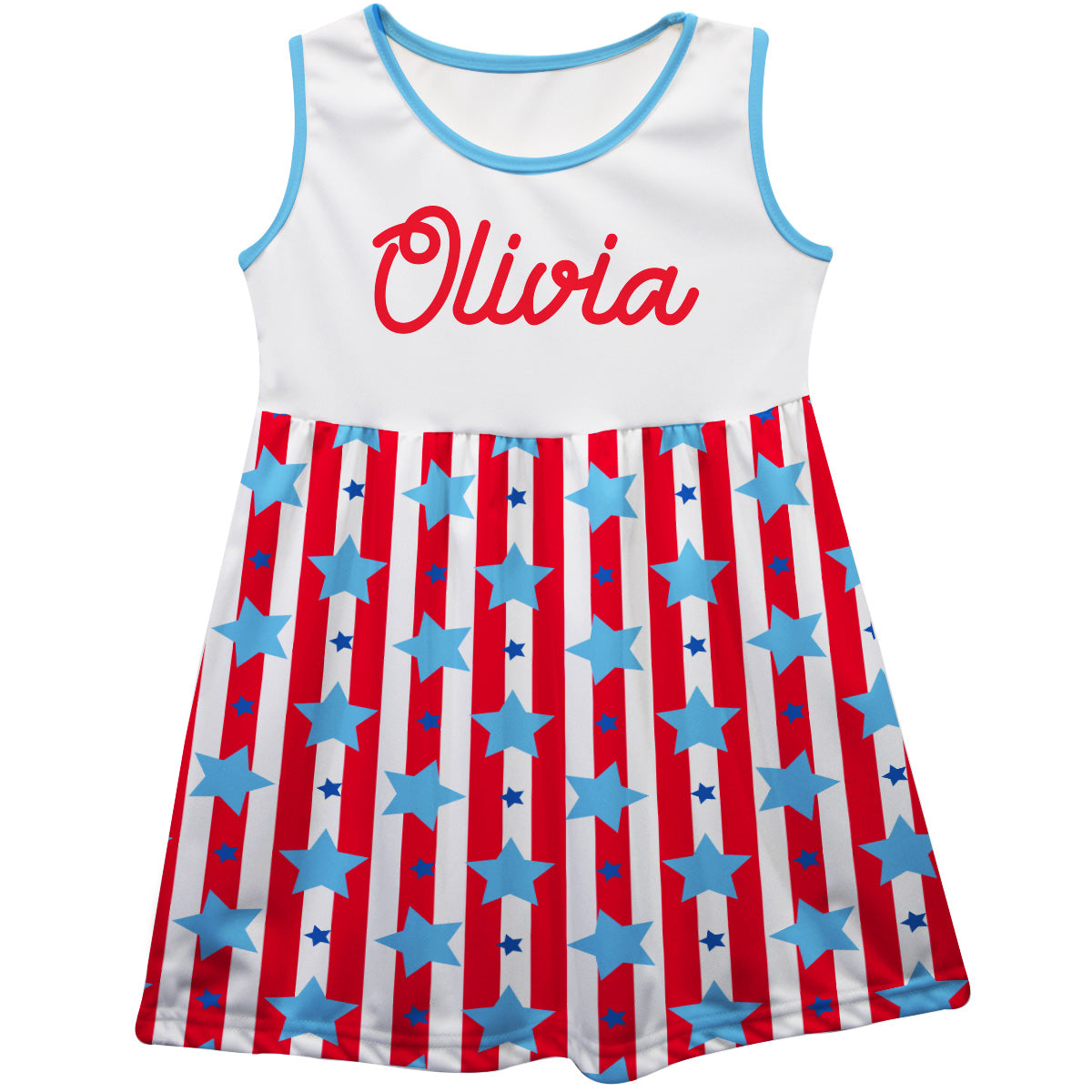 American Stars Print Personalized Name White Tank Dress
