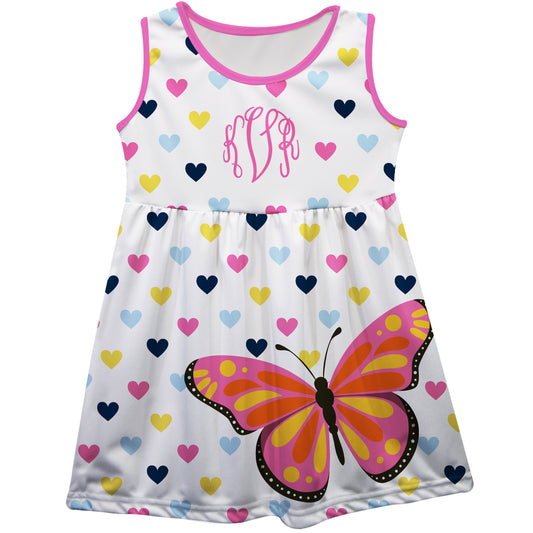 Butterfly and Hearts Print Personalized Monogram White Tank Dress