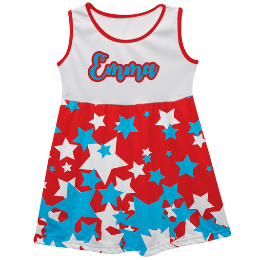 Cyan Stars Red and White Tank Dress