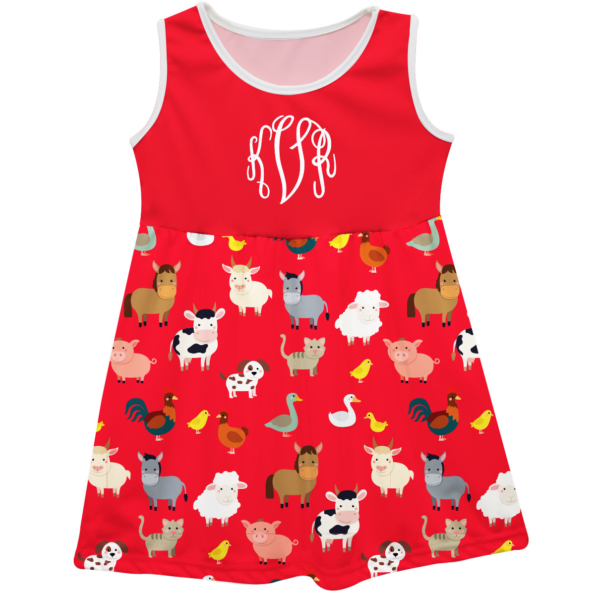 Farm Animals Print Personalized Monogram Red Tank Dress