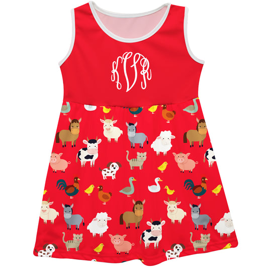 Farm Animals Print Personalized Monogram Red Tank Dress