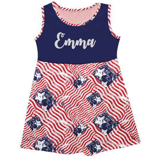 USA Flags Print Name Blue Tank Dress - Wimziy&Co.