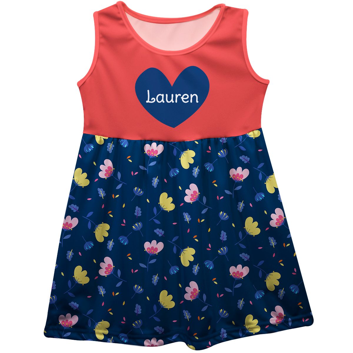Floral Print Name Navy And Peach Tank Dress